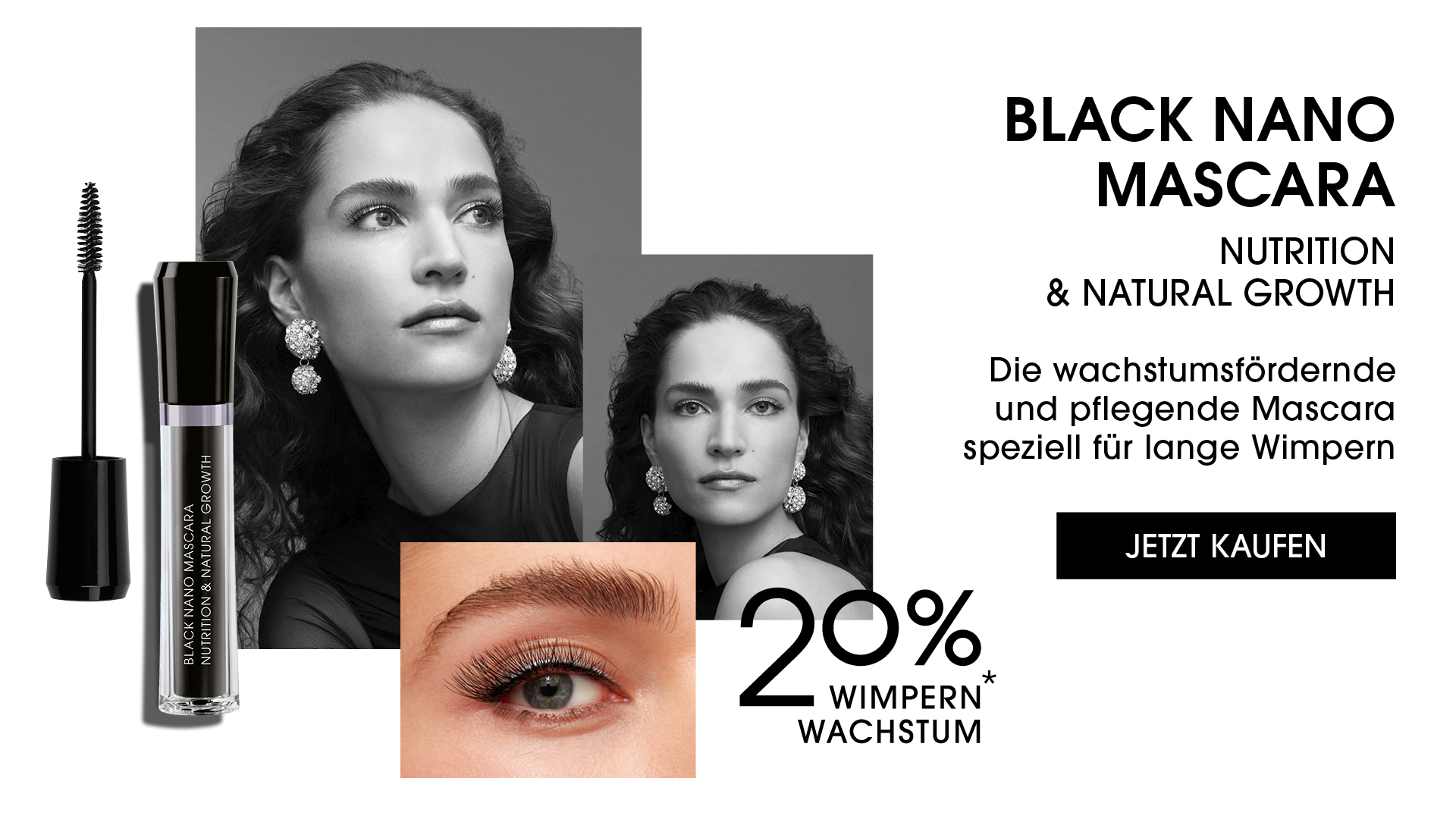 Pflegende Black Nano Mascara mit 20% mehr Wimpernwachstum Pflegende Black Nano Mascara mit 20% mehr Wimpernwachstum
