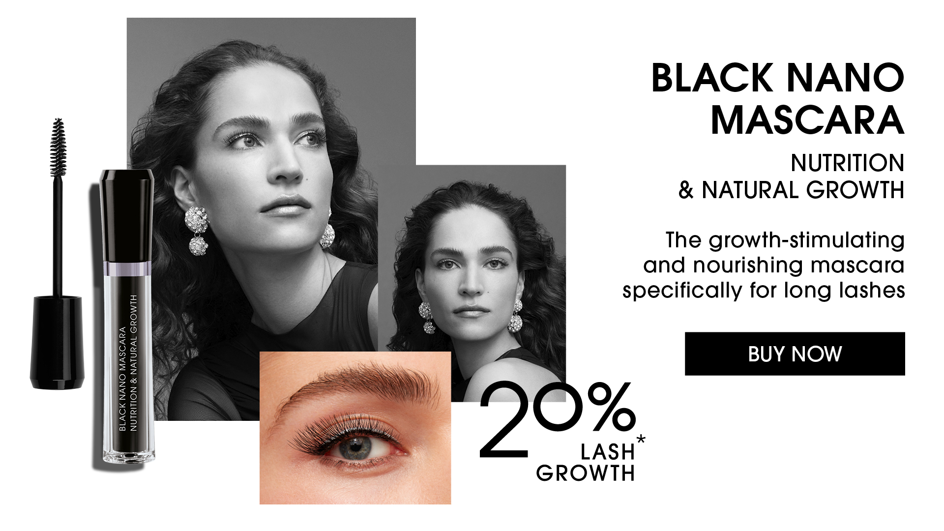Pflegende Black Nano Mascara mit 20% mehr Wimpernwachstum